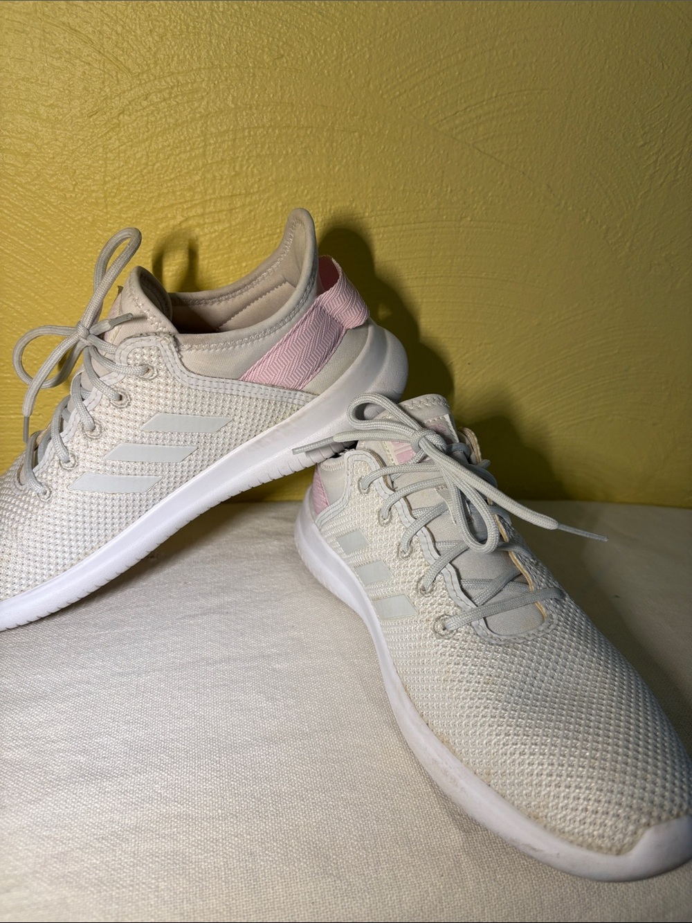 Adidas Women’s Lightweight Knit Running Shoes in Cream and Light Pink